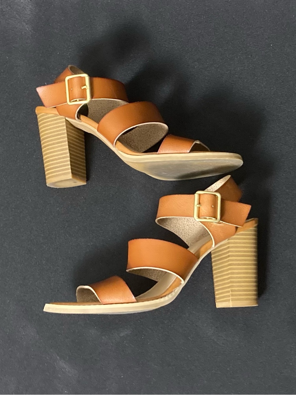 Old Navy Brown Faux Leather High Heel Buckle Strap Sandals Size 8 - Picture 5 of 14